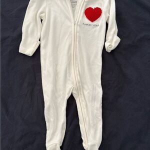 Mori - Cream Footie with Red Heart - 3-6mo